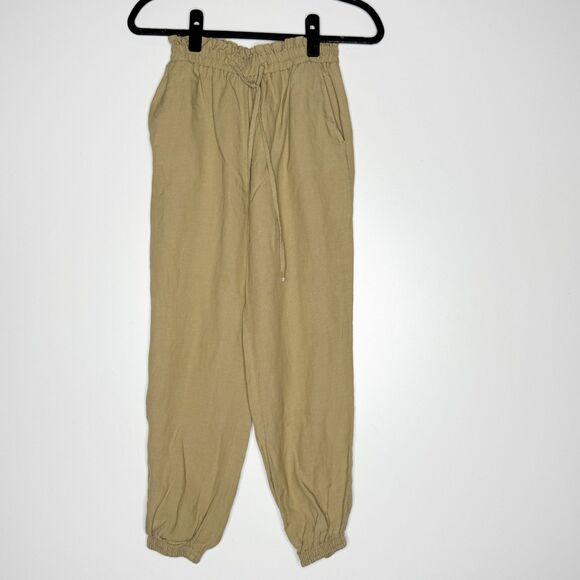 Zara Linen Blend Paperbag High Rise Jogger Pants Women's Size XS - Picture 1 of 9